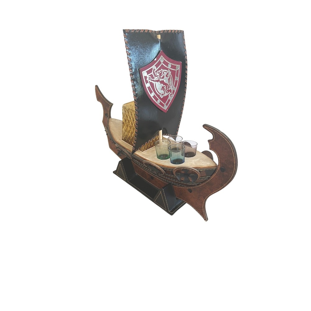 Vintage Viking Longship Barware Decanter Set Dragon Ship Castlecore Man Cave - Picture 2 of 14